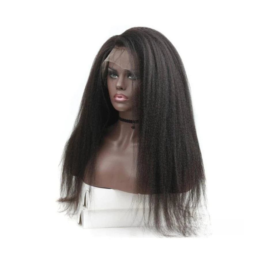 18 Inch Kinky Straight Wig 100% Remy Human Hair Natural Color with Lace Base Fast Shipping for Black Women