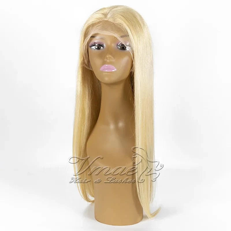 18 Inches / 13*4 lace wig #613 VMAE Wholesale Bulk Sale Long Raw Remy Russian Blonde Bone Straight Full Lace Human Hair Wig with Transparent Lace 613 Size