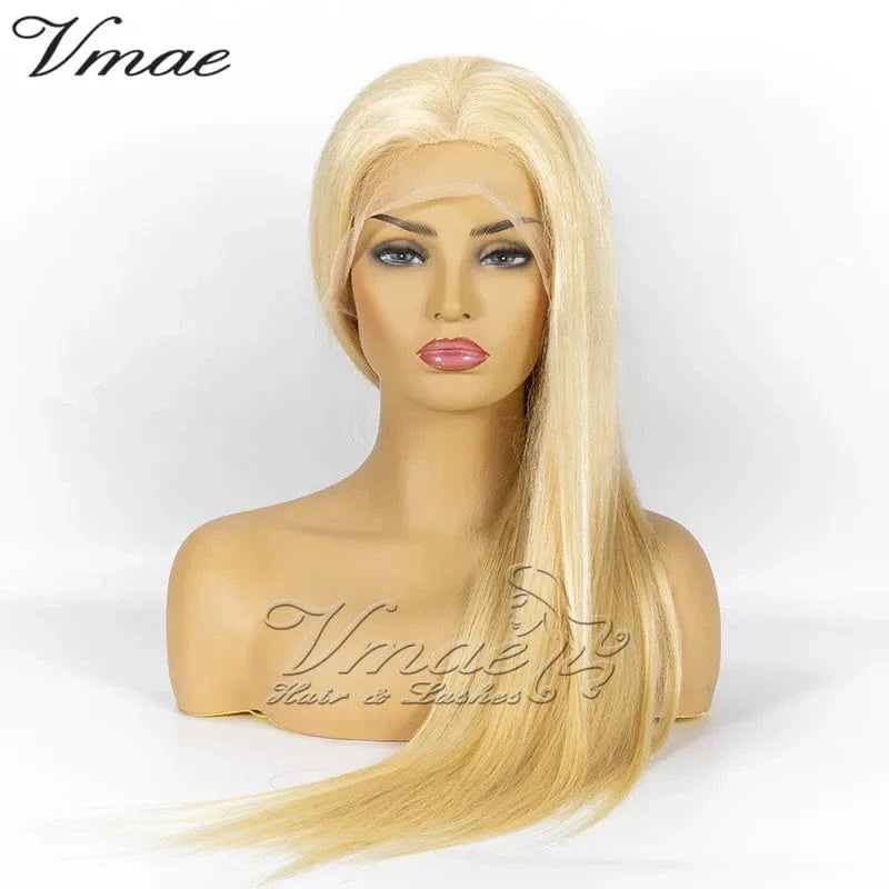 18 Inches / 13*6 lace wig #613 VMAE Wholesale Bulk Sale Long Raw Remy Russian Blonde Bone Straight Full Lace Human Hair Wig with Transparent Lace 613 Size