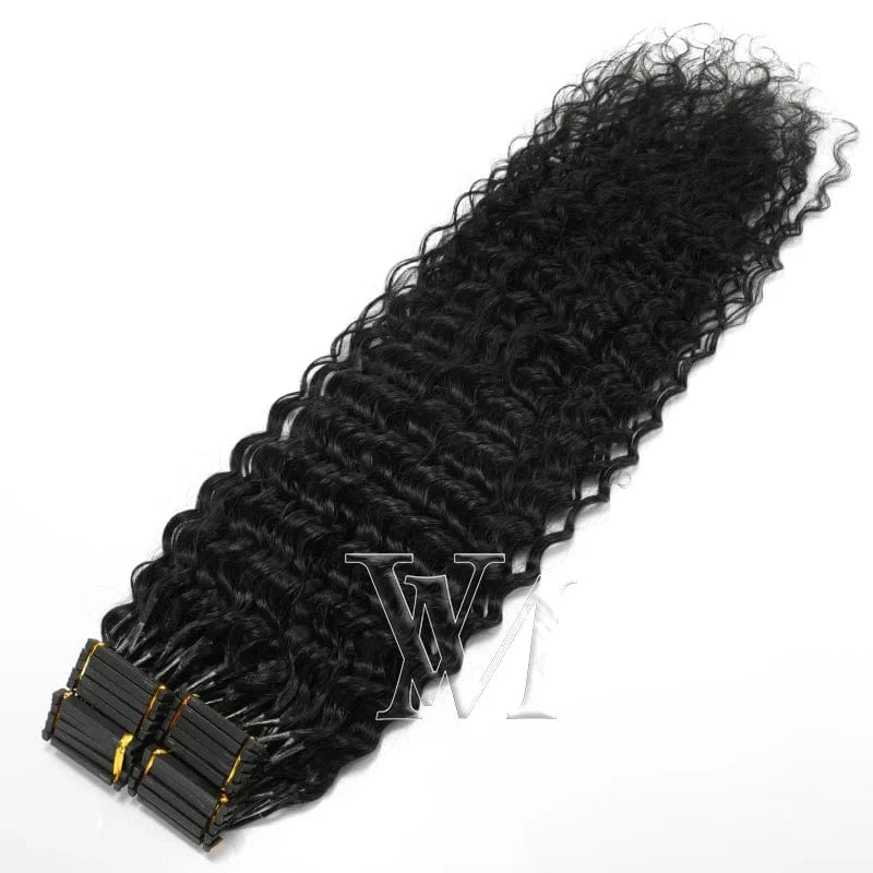 18 Inches / 3B 6D hair 100g VMAE Virgin Remy Brazilian Cuticle Aligned 6D Hair Extension Machine Afro Kinky Curly 6D Human Hair Extensions