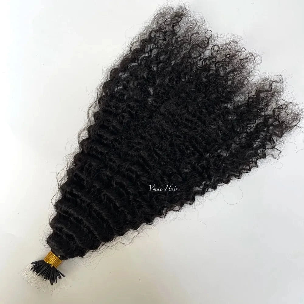 18 Inches / 3C VMAE Wholesale Cuticle Aligned Remy Kreatin Burmese Curly Hair I Tip Plastic Tip Nano Hair Extensions Human Hair