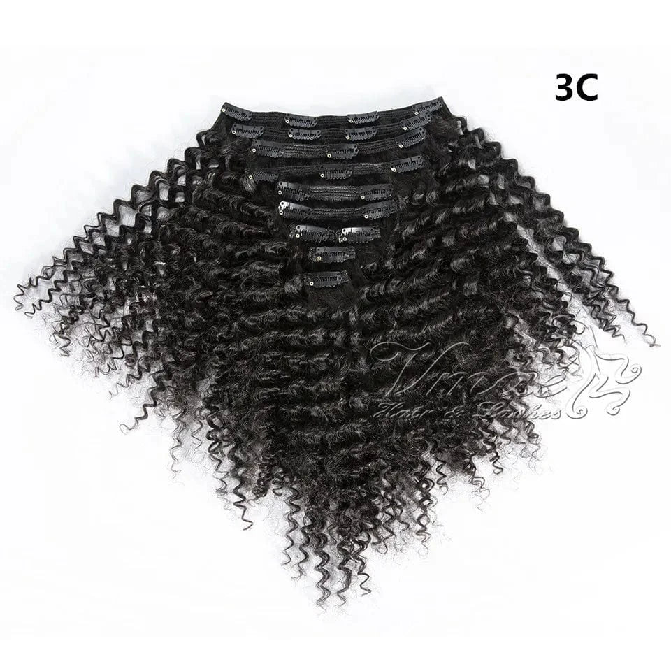 18 Inches / 3C VMAE Wholesale Raw Remy Human Hair Extensions Clip Ins Deep Wavy Afro Kinky Curly Clip In Hair Extensions for Black Women
