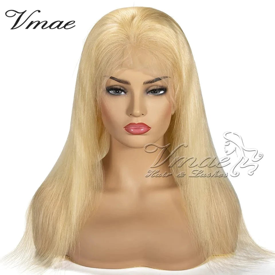 18 Inches / Full lace wig #613 VMAE Wholesale Bulk Sale Long Raw Remy Russian Blonde Bone Straight Full Lace Human Hair Wig with Transparent Lace 613 Size