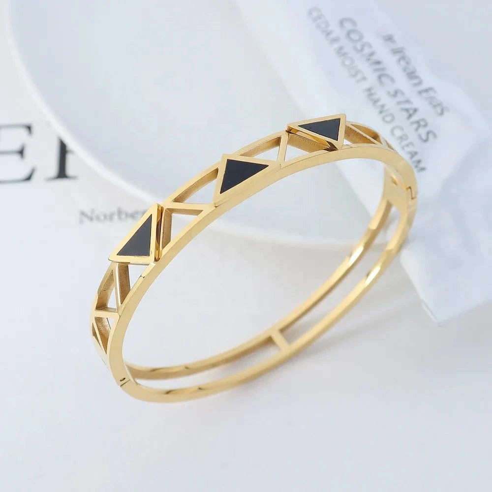 18 K Gold Plated Bracelet,Hollow Out  Triangular Acrylic Bracelet Bangle,Geometric Bangles Jewelry Women