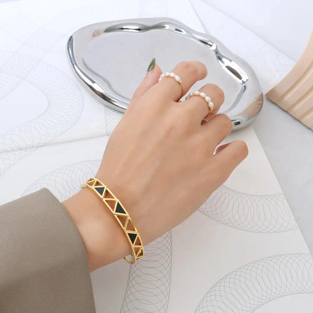 18 K Gold Plated Bracelet,Hollow Out  Triangular Acrylic Bracelet Bangle,Geometric Bangles Jewelry Women
