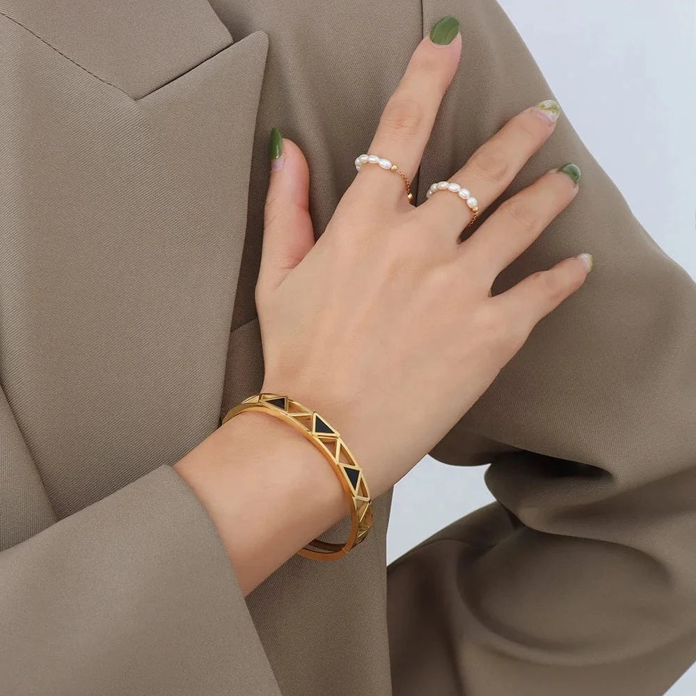 18 K Gold Plated Bracelet,Hollow Out  Triangular Acrylic Bracelet Bangle,Geometric Bangles Jewelry Women