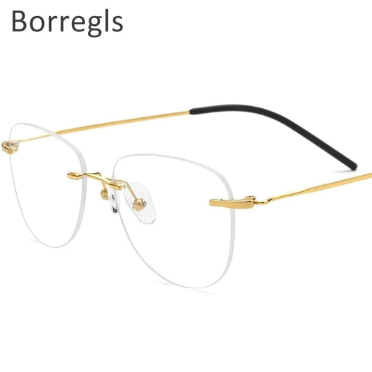 1855 Gold Borregls B Titanium Rimless Glasses Frame Women Eyeglasses Myopia Optical Men Vintage Oval Eyewear 1855