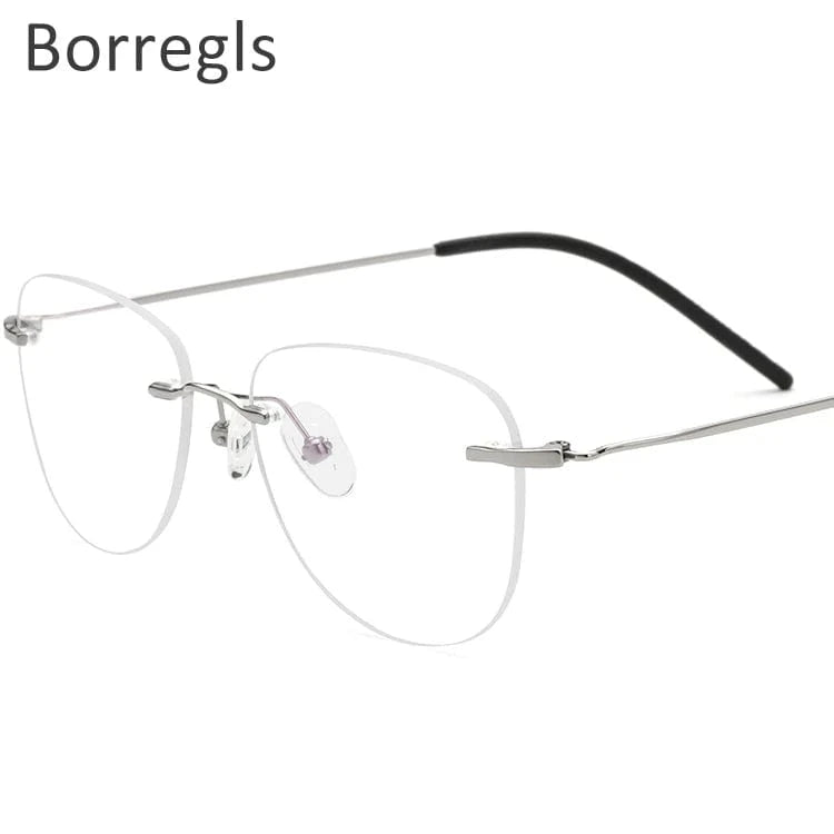 1855 Silver Borregls B Titanium Rimless Glasses Frame Women Eyeglasses Myopia Optical Men Vintage Oval Eyewear 1855
