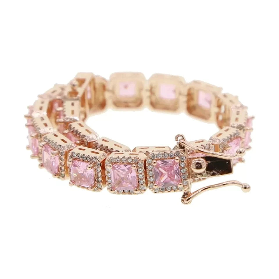 18cm / B109 pink Drop Shopping White Pink CZ Paved Cluster Bracelet Size 16cm 18cm For Women Men Geometric Square CZ Fine Jewelry