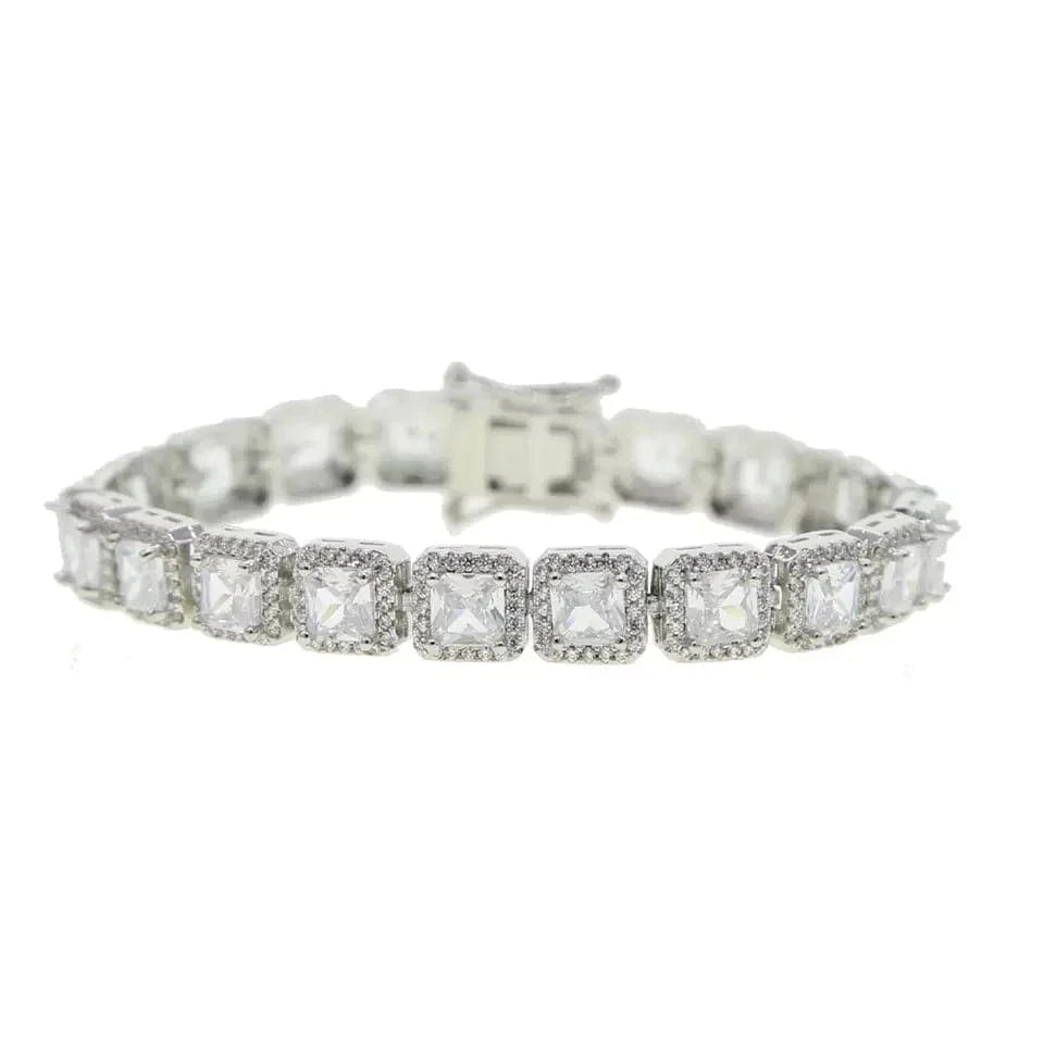 18cm / B109 white Drop Shopping White Pink CZ Paved Cluster Bracelet Size 16cm 18cm For Women Men Geometric Square CZ Fine Jewelry