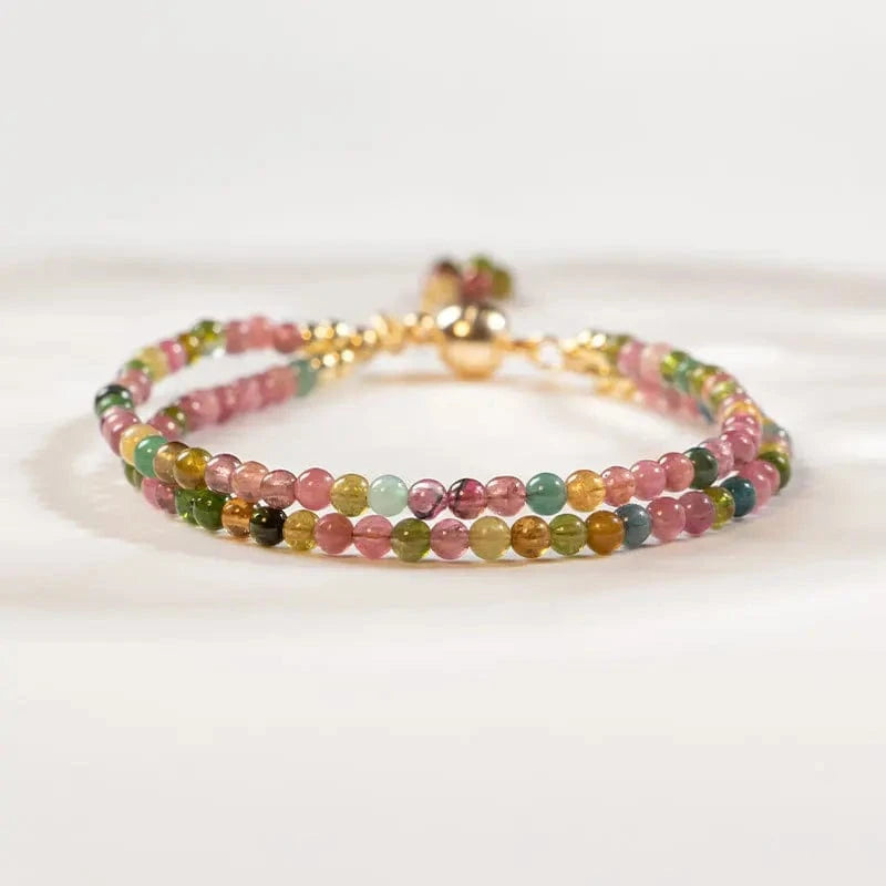 18cm Rainbow tourmaline 3mm rainbow pearl tourmaline bracelet Fashion temperament Chinese style woven magnet crystal hand jewelry