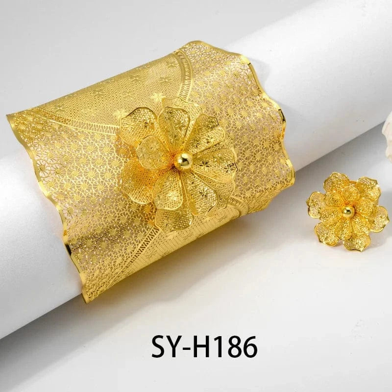 18cm / SY-H186 Wholesale Luxury Sets Hawaiian Indian Wedding Designers Charms For Bangles Copper Gold Plated Bracelet Bangle And Ring