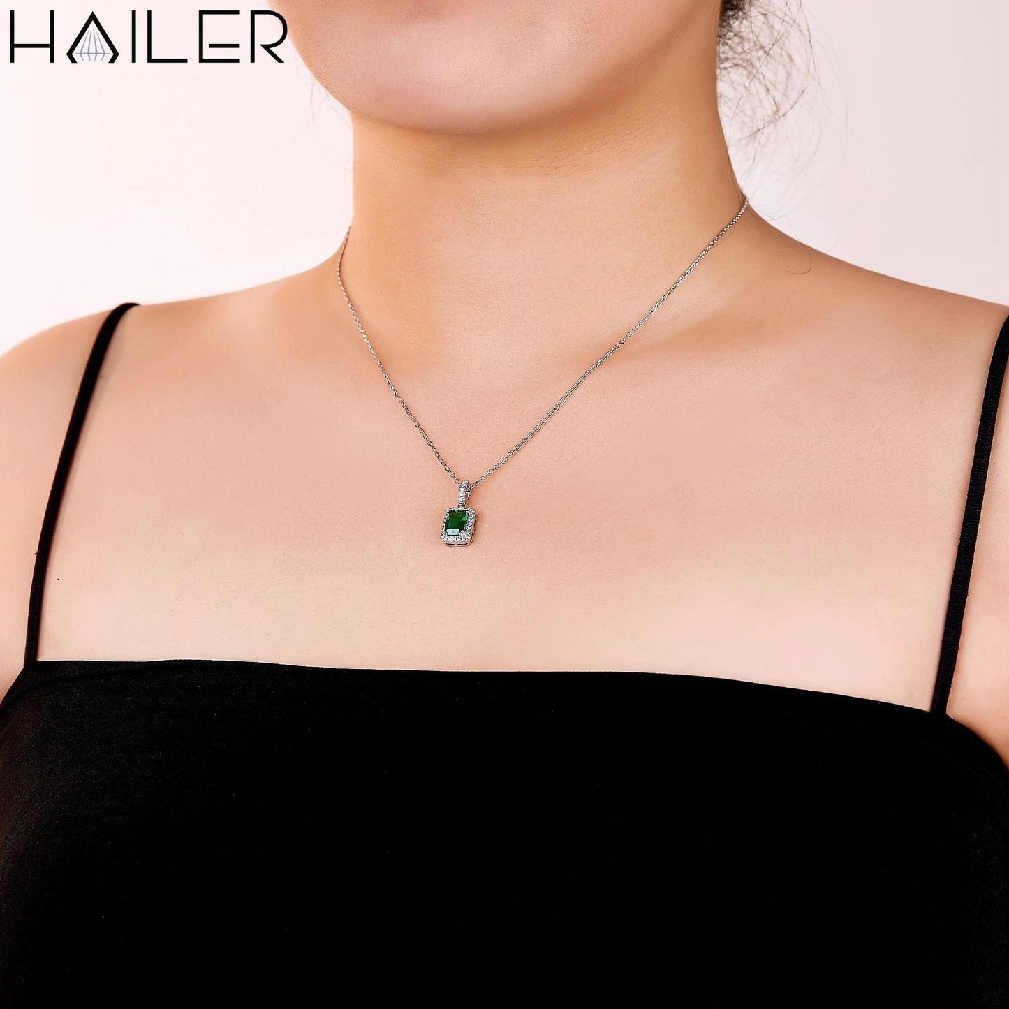 18inches (45cm) / CLP-80-5*7mm Zambia color Halo emerald necklace jewelry waterproof necklace 925 sterling silver fine jewelry pendants & charms