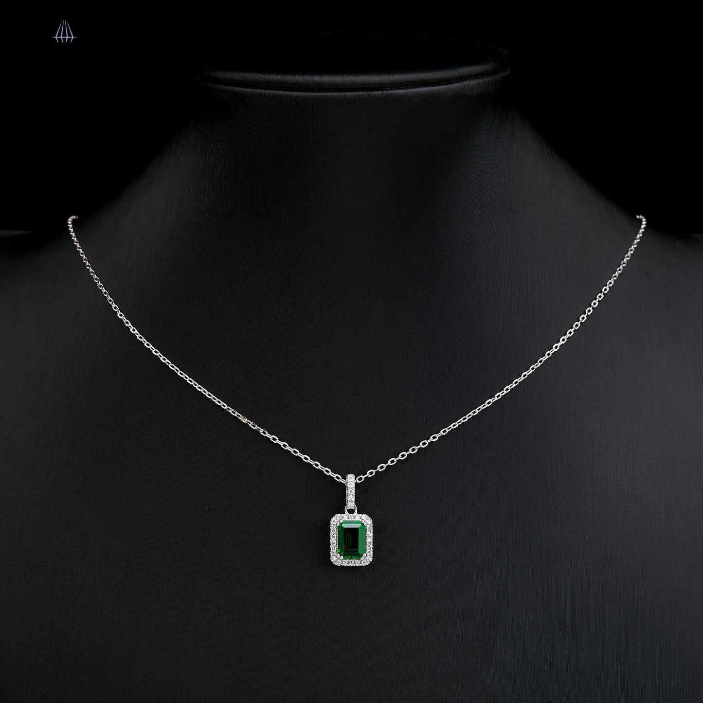 18inches (45cm) / CLP-80-5*7mm Zambia color Halo emerald necklace jewelry waterproof necklace 925 sterling silver fine jewelry pendants & charms