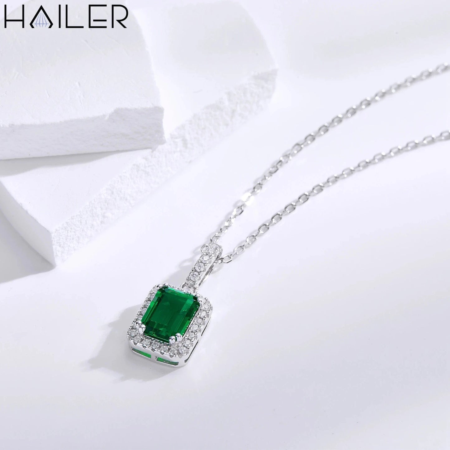 18inches (45cm) / CLP-80-5*7mm Zambia color Halo emerald necklace jewelry waterproof necklace 925 sterling silver fine jewelry pendants & charms