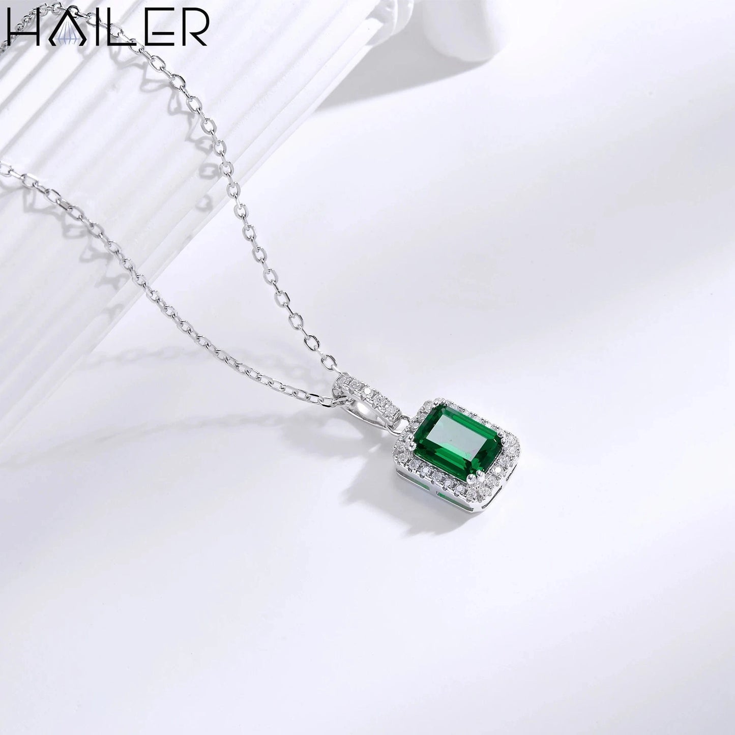 18inches (45cm) / CLP-80-5*7mm Zambia color Halo emerald necklace jewelry waterproof necklace 925 sterling silver fine jewelry pendants & charms