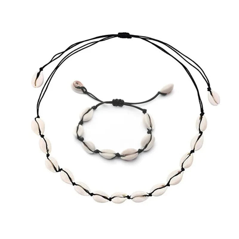 18inches / Black set-shell Natural Cowrie Beads Shell Bracelet/Anklet/necklace Handmade Beach bracelet Jewelry Hawaiian Jamaican Style Adjustable for Women