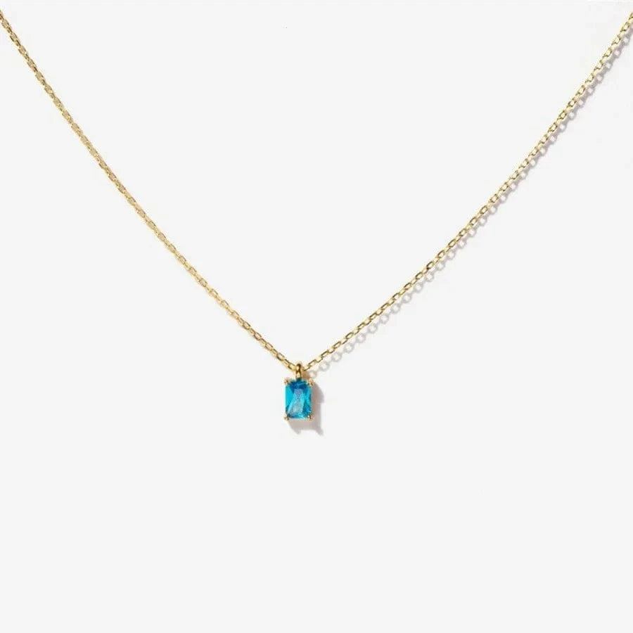 18inches / Blue 18K Gold Plated Brassre Ctangular Zircon Collar Necklace Statement Chunky  Charm Summer Beach Chokers Necklaces Gifts for Women
