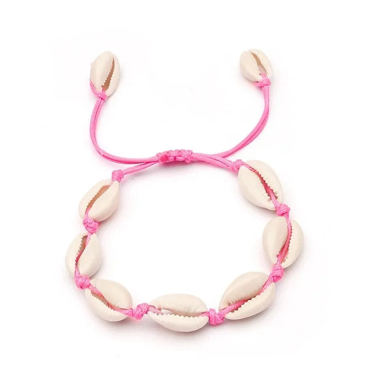 18inches / dark pink-shell Natural Shell Anklet Bracelet Necklace Handmade Beach Foot Jewelry Adjustable Boho Beaded Anklet for Women and Girls