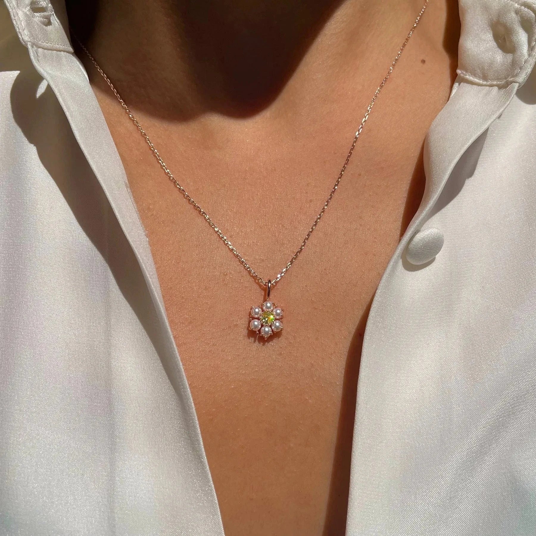 18inches / Gold 18K Gold Plated Brass Cute Flower Collar Necklace Statement Chunky Pearl Charm Summer Beach Chokers Necklaces Gifts for Women