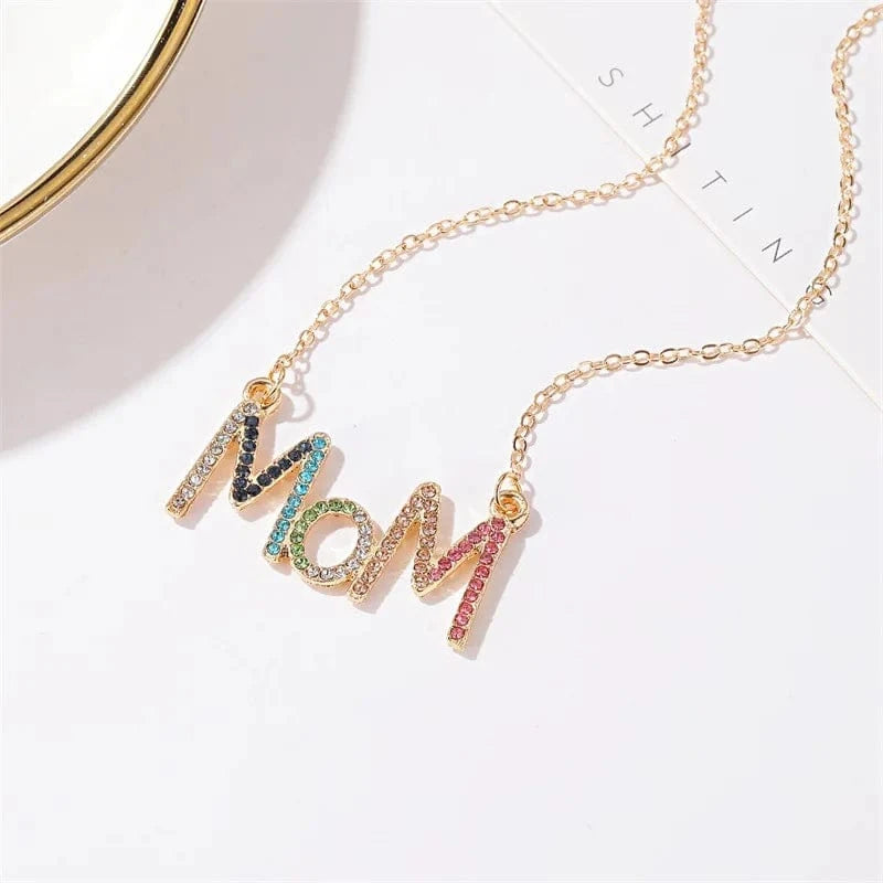 18inches / Gold DY MOM Alphabet Necklace Simple Color Diamond Clavicle Chain Mother's Day Small Gift
