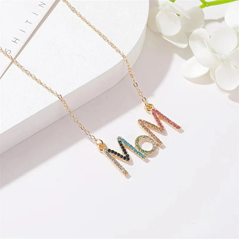 18inches / Gold DY MOM Alphabet Necklace Simple Color Diamond Clavicle Chain Mother's Day Small Gift