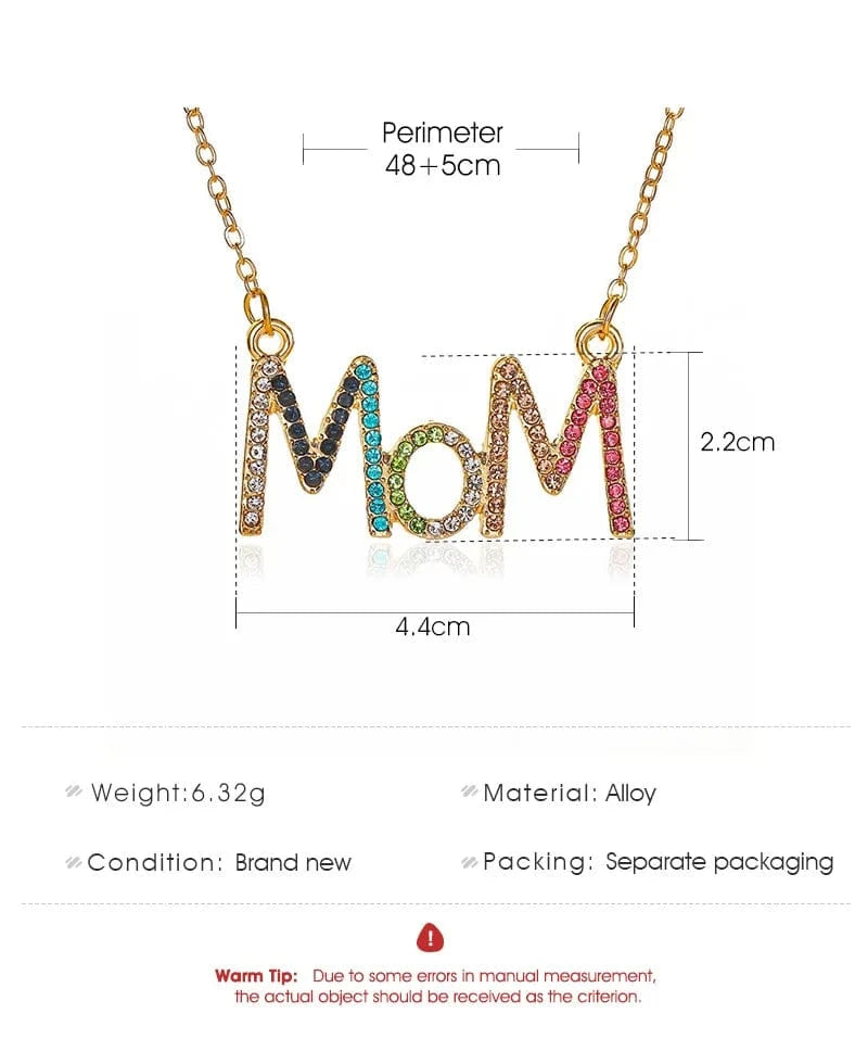 18inches / Gold DY MOM Alphabet Necklace Simple Color Diamond Clavicle Chain Mother's Day Small Gift
