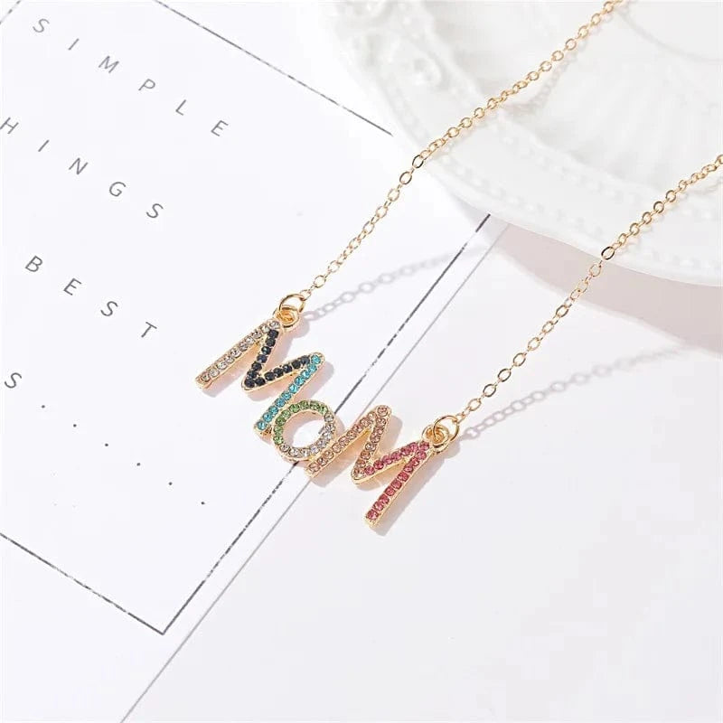 18inches / Gold DY MOM Alphabet Necklace Simple Color Diamond Clavicle Chain Mother's Day Small Gift