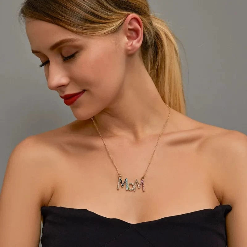 18inches / Gold DY MOM Alphabet Necklace Simple Color Diamond Clavicle Chain Mother's Day Small Gift