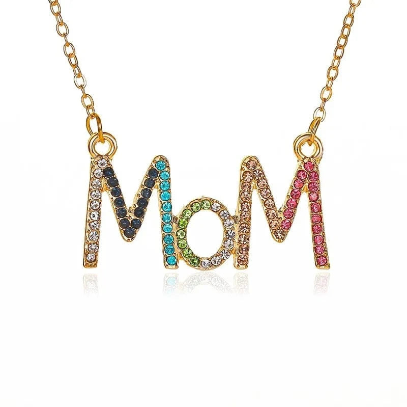 18inches / Gold DY MOM Alphabet Necklace Simple Color Diamond Clavicle Chain Mother's Day Small Gift