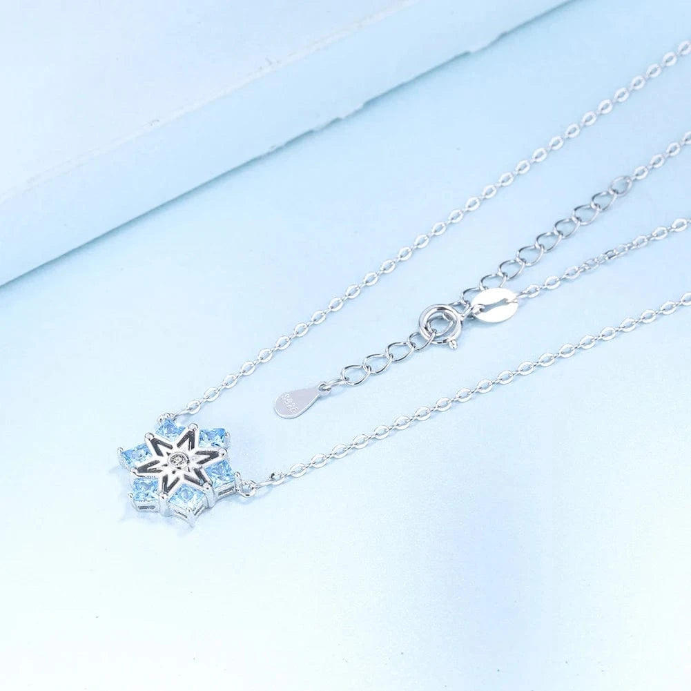 18inches / HON09 RINNTIN HON09 Latest Design Blue Cubic Zircon sapphire Snowflake Pendant Necklace 925 Sterling Silver Jewelry For Christmas