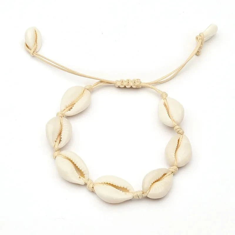 18inches / Khaki-shell Natural Cowrie Beads Shell Bracelet/Anklet/necklace Handmade Beach bracelet Jewelry Hawaiian Jamaican Style Adjustable for Women