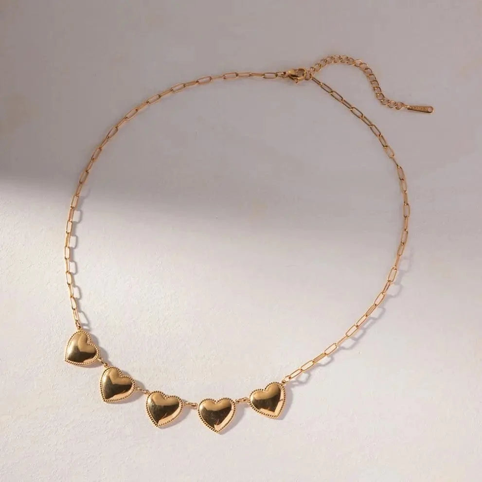 18inches / N2182 N2182 Jewelry 18K Gold Plated Dainty Smooth Link Chain Stainless Steel 5 Charm Heart Pendant Necklace