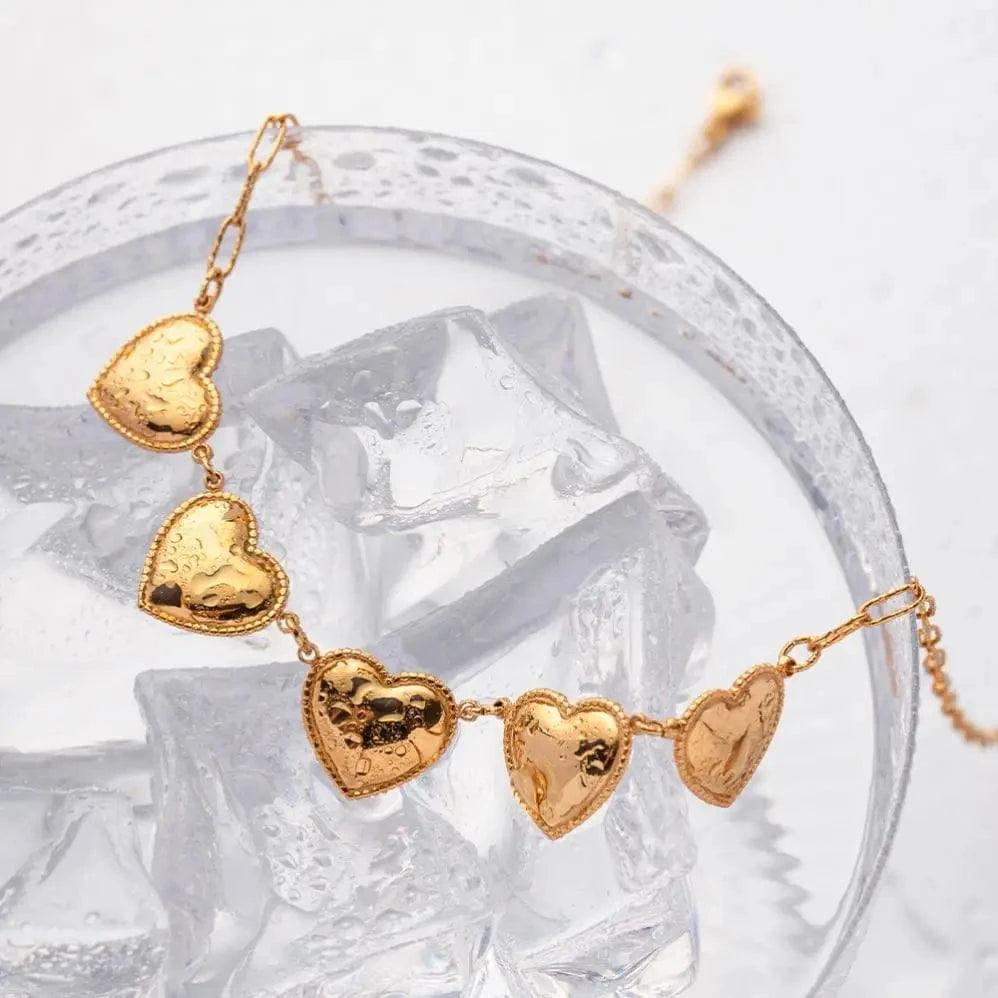 18inches / N2182 N2182 Jewelry 18K Gold Plated Dainty Smooth Link Chain Stainless Steel 5 Charm Heart Pendant Necklace