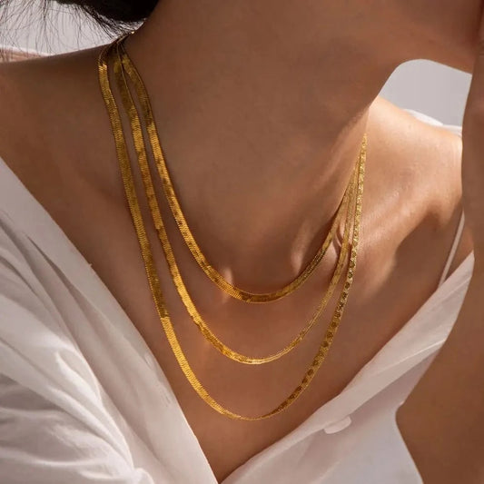 18inches / N2190 N2190 Jewelry 3mm Chains Stainless Steel Choker Stacking Jewelry Embossing Heart Flat Snake Chain Necklace