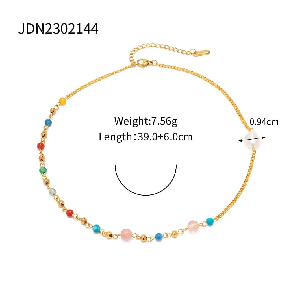 18inches / N2320 N2320 18K Gold Plated Stainless Steel Jewelry Gift Candy Color Natural Stone Freshwater Pearl Choker Necklace