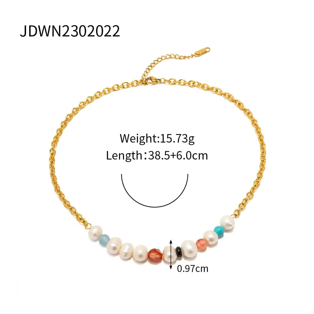 18inches / N2321 N2321 18K Gold Plated Stainless Steel Jewelry Gift Splicing Natural Stone Pearl Colorful Choker Necklace
