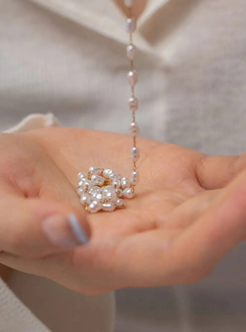 18inches / N2331 N2331 New Trendy 18K Gold Plated Stainless Steel Jewelry  Waterproof Retro Pearl Choker Necklace for Women