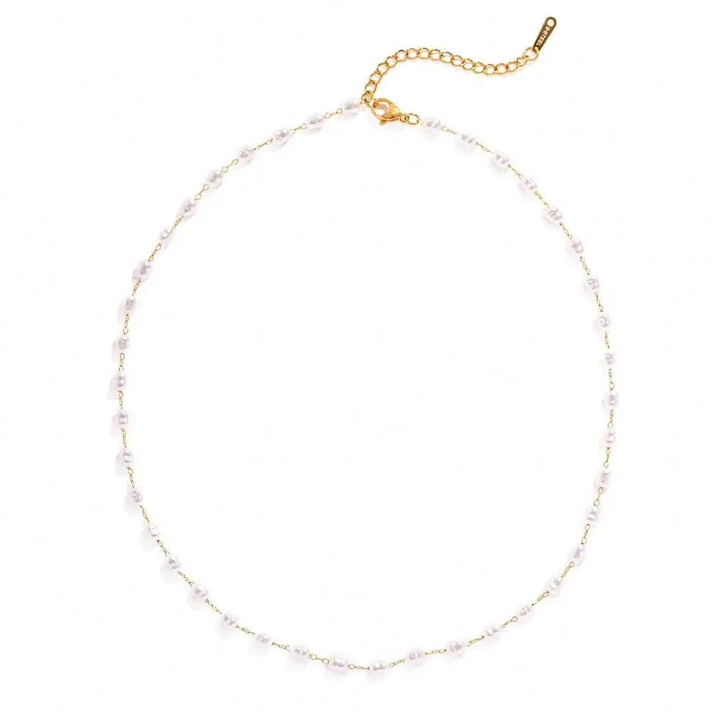 18inches / N2331 N2331 New Trendy 18K Gold Plated Stainless Steel Jewelry  Waterproof Retro Pearl Choker Necklace for Women