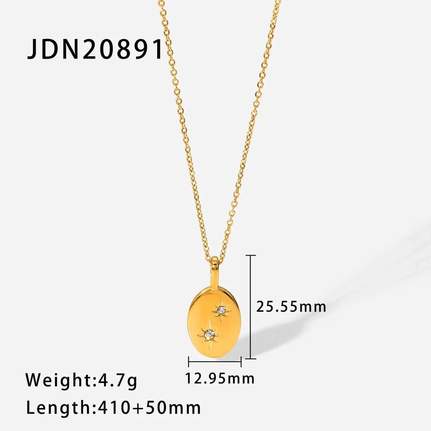 18inches / N2388 N2388 Dainty 18k Gold Plated  Cubic Zirconia Oval Pendant Necklace Eight-Pointed Start Stainless Steel necklace