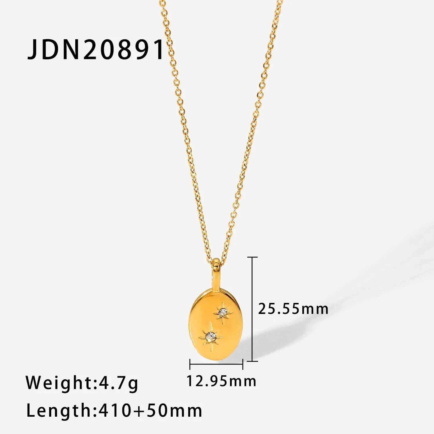 18inches / N2388 N2388 Dainty 18k Gold Plated  Cubic Zirconia Oval Pendant Necklace Eight-Pointed Start Stainless Steel necklace