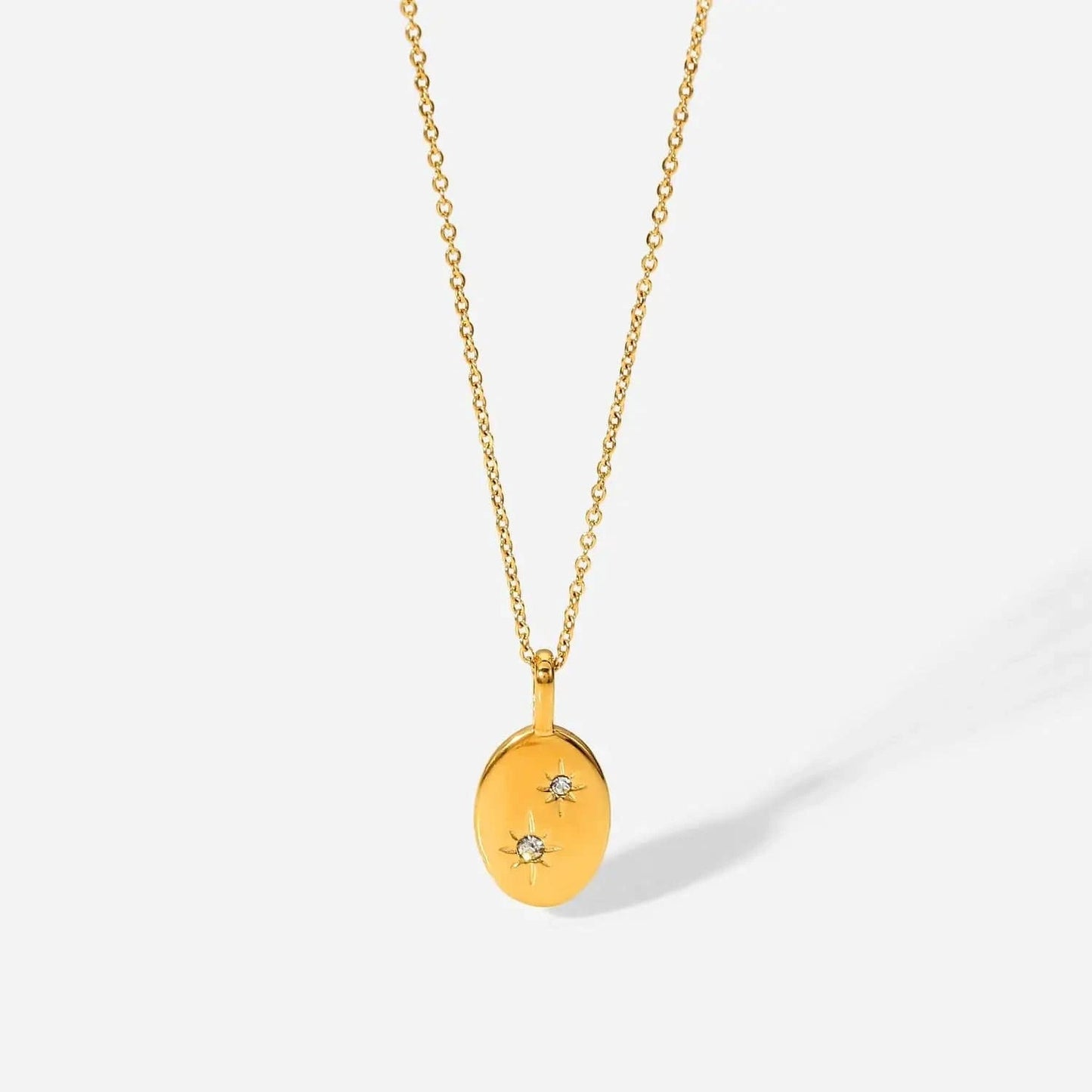 18inches / N2388 N2388 Dainty 18k Gold Plated  Cubic Zirconia Oval Pendant Necklace Eight-Pointed Start Stainless Steel necklace