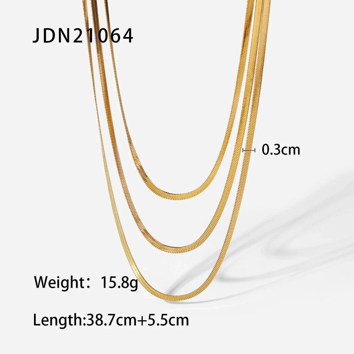 18inches / N2389 N2389 18K Gold Plated 3mm Snake Chain Layer Necklace Stainless Steel Triple Layer Snake Chain Necklace