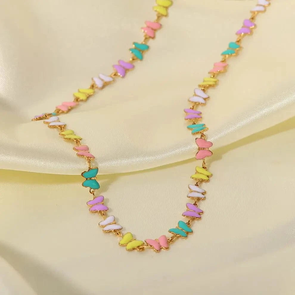 18inches / N2436 N2436 18k Gold Stainless Steel Dripping oil Jewelry Colorful Enamel Butterfly Choker Necklace for Women