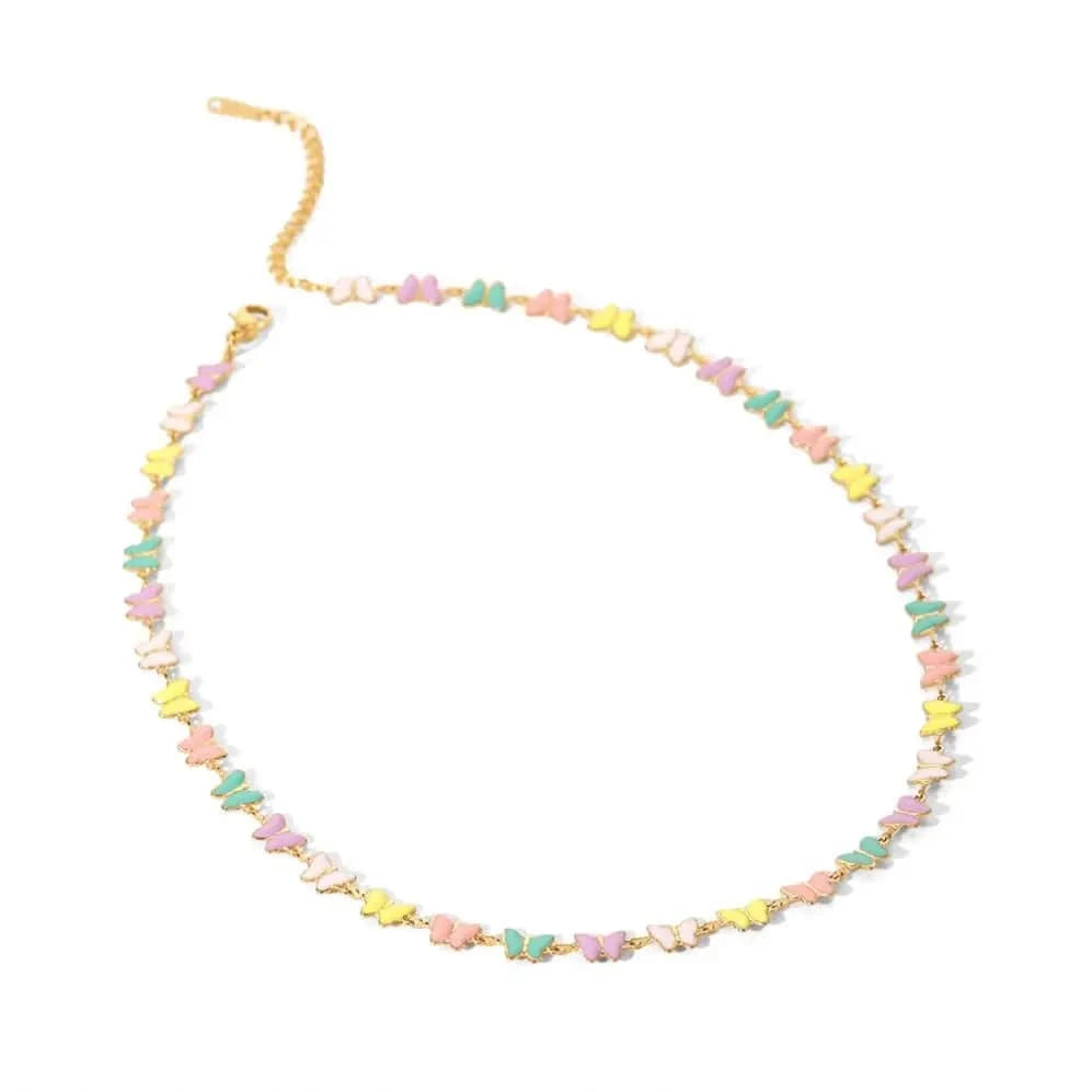 18inches / N2436 N2436 18k Gold Stainless Steel Dripping oil Jewelry Colorful Enamel Butterfly Choker Necklace for Women