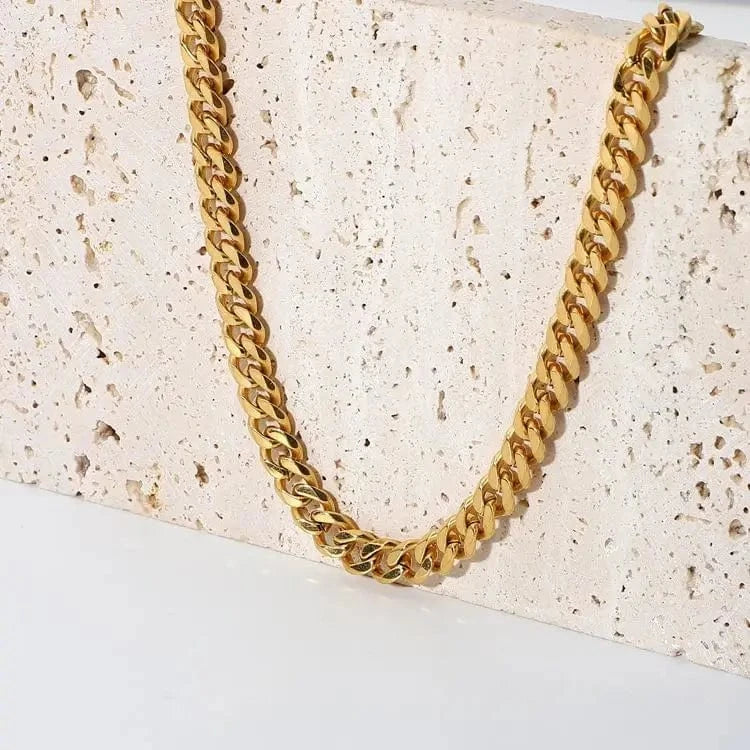 18inches / N2518 N2518 7MM Wide Thick Cuban Chain Necklace Jewelry 18K Gold Plated Miami Stainless Steel Chain Necklace For Men Women