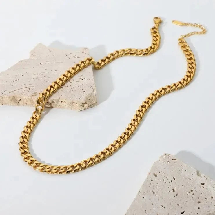 18inches / N2518 N2518 7MM Wide Thick Cuban Chain Necklace Jewelry 18K Gold Plated Miami Stainless Steel Chain Necklace For Men Women
