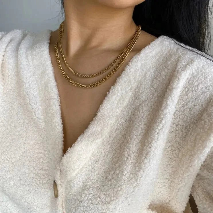 18inches / N2518 N2518 7MM Wide Thick Cuban Chain Necklace Jewelry 18K Gold Plated Miami Stainless Steel Chain Necklace For Men Women