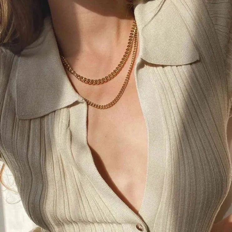 18inches / N2518 N2518 7MM Wide Thick Cuban Chain Necklace Jewelry 18K Gold Plated Miami Stainless Steel Chain Necklace For Men Women