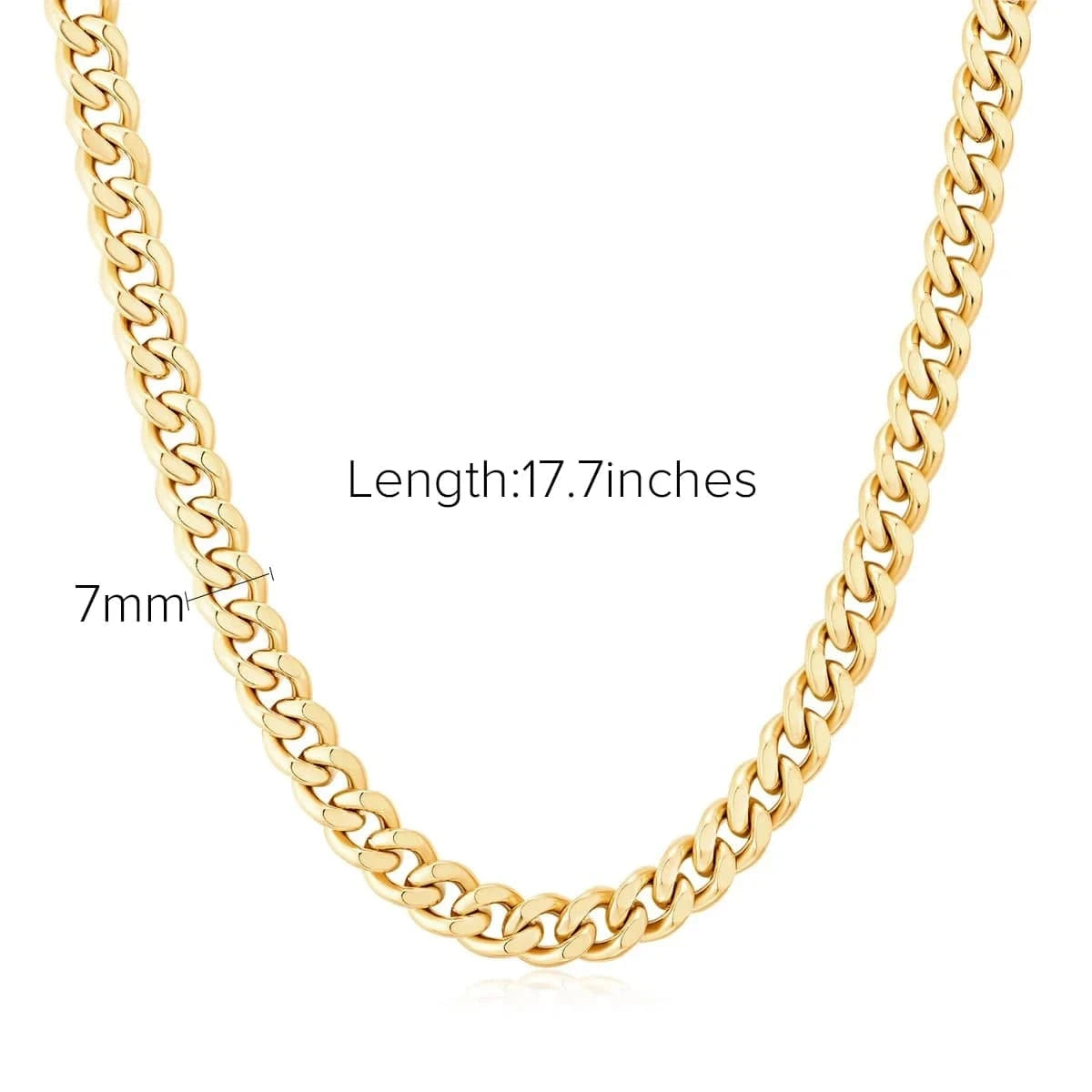 18inches / N2518 N2518 7MM Wide Thick Cuban Chain Necklace Jewelry 18K Gold Plated Miami Stainless Steel Chain Necklace For Men Women